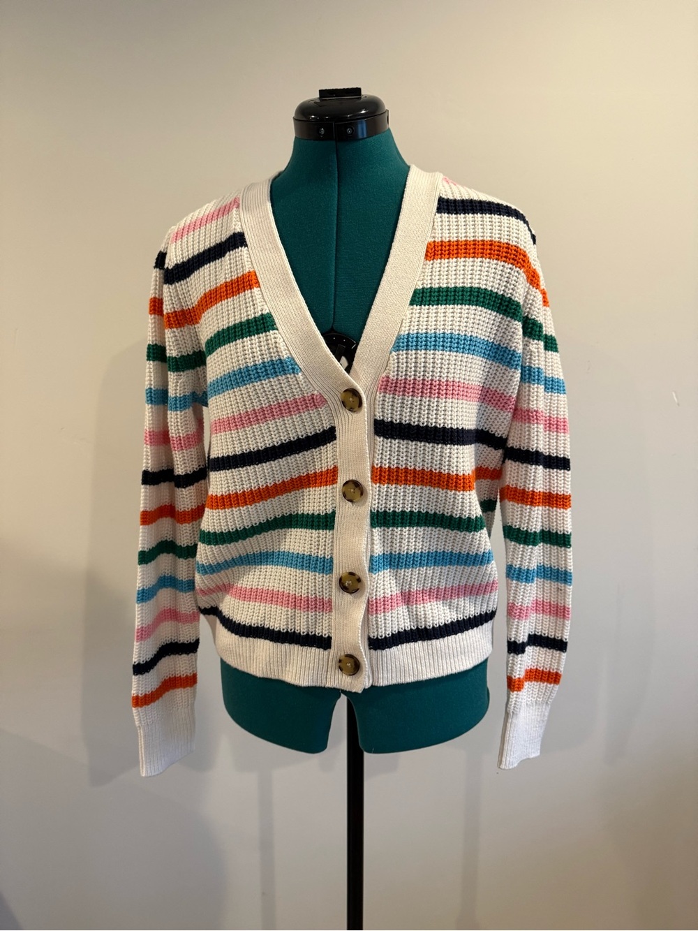 LOFT Striped V-Neck Button Cardigan Sweater